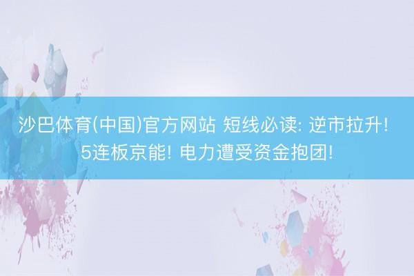 沙巴体育(中国)官方网站 短线必读: 逆市拉升! 5连板京能! 电力遭受资金抱团!
