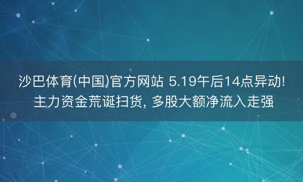沙巴体育(中国)官方网站 5.19午后14点异动! 主力资金荒诞扫货， 多股大额净流入走强