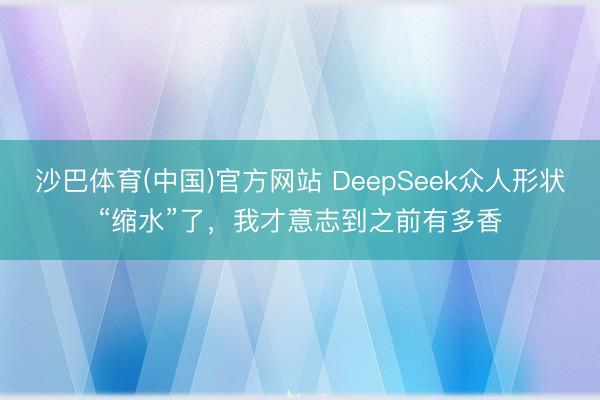沙巴体育(中国)官方网站 DeepSeek众人形状“缩水”了，我才意志到之前有多香